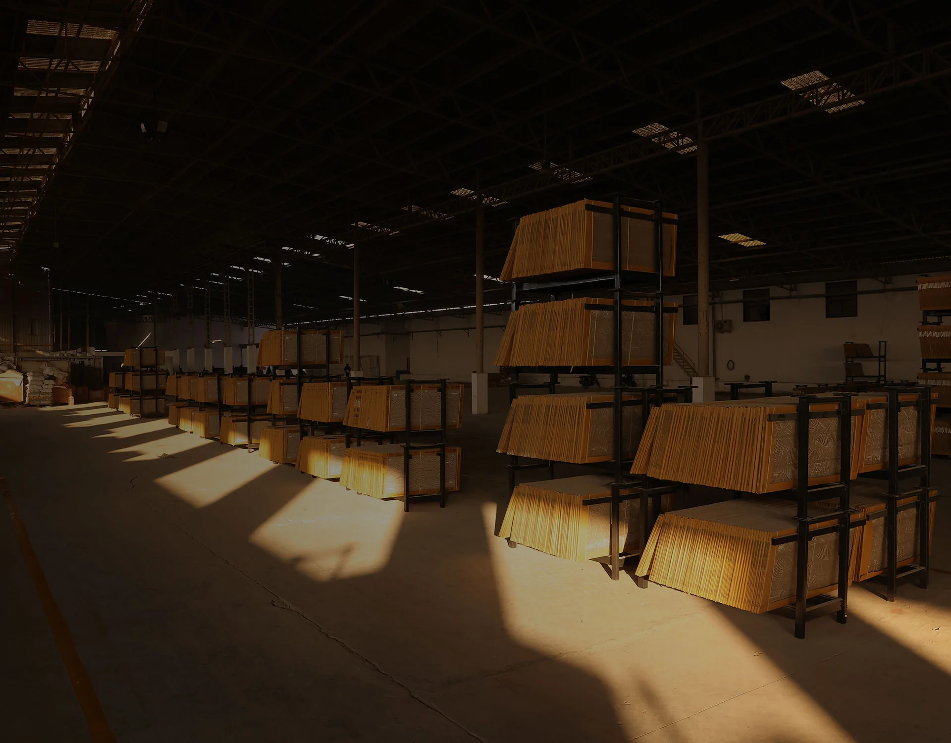 porcelain floor tiles inventory stored in warehouse at storico ceramica